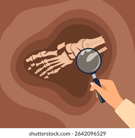 Human foot bones. Archaeological find. Historical value. Image for books, articles, posters archeology