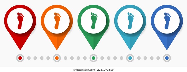 Human foot concept vector icon set, flat design telephone pointers, infographic template