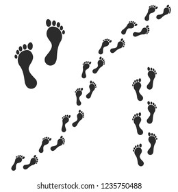 Human foot. Footprint path, footprints. Vector illustration