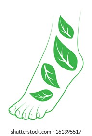 Human foot with leafs. Element for design.