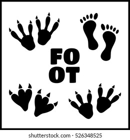 Human foot print and animal footprint vector set