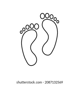 Human foot print. Two prints of bare feet. Black outline. Vector icon isolated on white background.