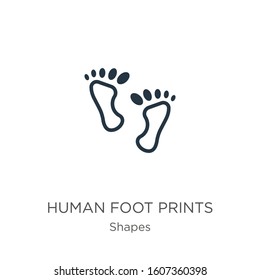 Human foot prints icon. Thin linear human foot prints outline icon isolated on white background from shapes collection. Line vector sign, symbol for web and mobile