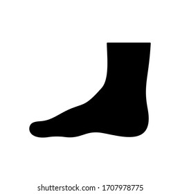 Human foot in profile. Outline icon of man's foot. Black silhouette illustration of leg, body part. Flat isolated vector on white background. Emblem for design of package shoes, socks, medical bandage