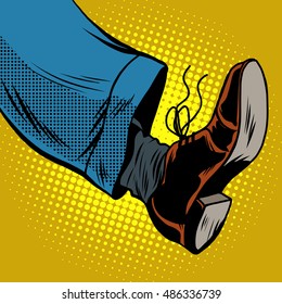 Human foot with Shoe, pop art retro vector illustration, take a step