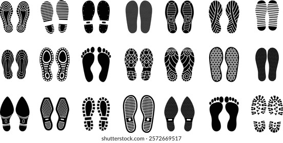 Human foot and shoe print icons set vector illustration with white background.