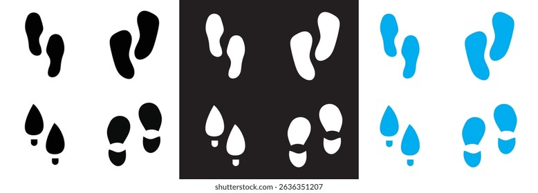 Human foot and shoe print icons . Vector for websites, mobile interfaces, presentations, banner, visual branding etc. Vector illustration. isolated on white and black background. EPS 10