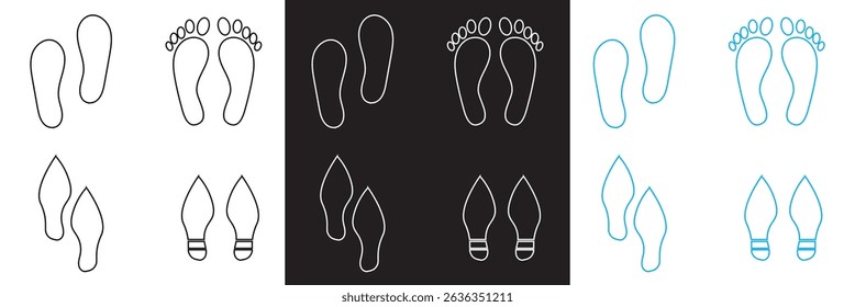 Human foot and shoe print icons . Vector for websites, mobile interfaces, presentations, banner, visual branding etc. Vector illustration. isolated on white and black background. EPS 10