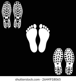 Human foot and shoe print icons .Vector illustration. isolated on black background. EPS 10