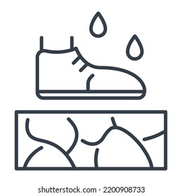 Pasos humanos en suelo seco, icono de vector aislado. El concepto de contaminación ambiental y calentamiento global.