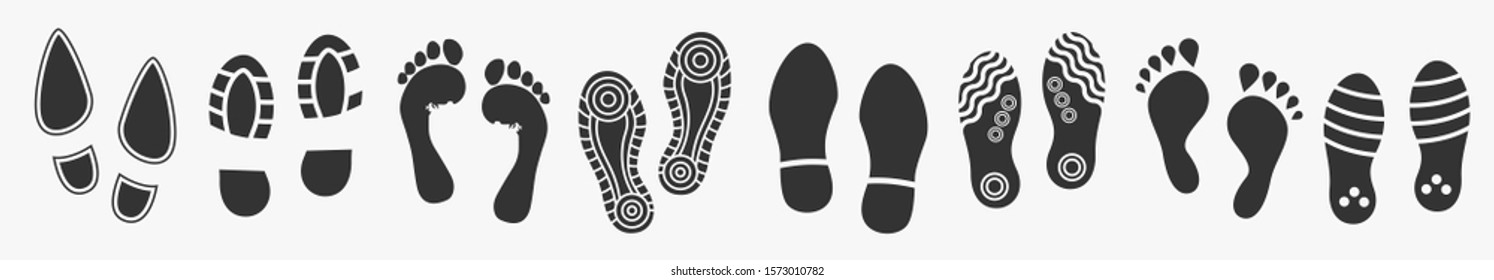 Human footprint big set isolated on white. Vector illustration