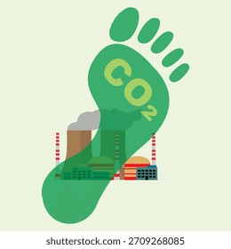 Pegada humana com mensagem de co2 sobre uma planta industrial 