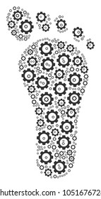 Human Footprint composition of gear components. Vector gearwheel objects are grouped into human footprint illustration.