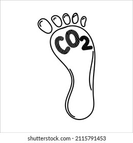 A human footprint, a hand-drawn doodle-style element. Carbon footprint. A symbol of environmental damage and global warming.