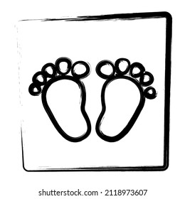 Menschliches Fußabdrucksymbol, gerahmte Pinselstriche, Vektorgrafik.