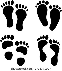Human footprint icon set various styles black silhouette vector