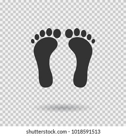 Human footprint icon. Vector footsteps. Flat style. Black silhouettes. Illustration with shadown on transparent background.