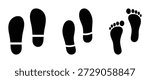 Human footprint icon vector set featuring footsteps symbol. Shoe prints and human foot silhouettes, ideal for t-shirt designs, patterns, websites, children’s prints, and flat vector illustration use.
