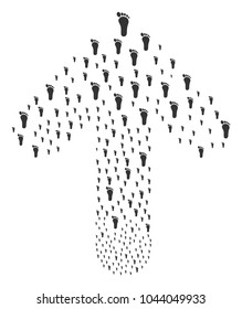 Human Footprint illustration composed in the group of upwards direct arrow. Ahead direction arrow shape created from human footprint items.