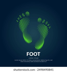 Human  footprint line art structure. simple footprint Vector logotype illustration on dark background.  foot logo vector template suitable for organization, company, or community. EPS 10