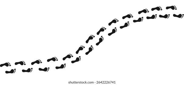 Human footprint. Path of human bare footprint feet. Footprint road of steps. Person walks barefoot. Silhouette. Vector illustration. 