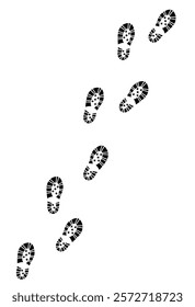 Human footprint, path of footprints in trekking sports shoes, long chain of human footprints on a white background. EPS10