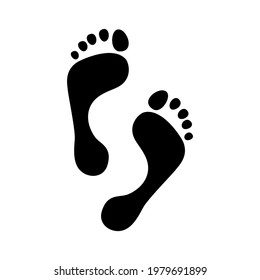 La huella humana es un vector de icono de silueta negra derecha e izquierda. Icono de silueta de huella de adulto aislado en un fondo blanco. Impresión de dos imágenes prediseñadas de pies humanos