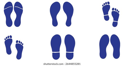 Human footprint shoe print icon and silhouette graphic elements vector design barefoot. white background. Design EPS 10