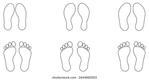 Human footprint shoe print icon and silhouette graphic elements vector design barefoot. white background. Design EPS 10