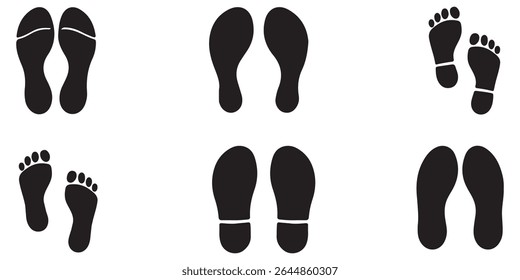 Human footprint shoe print icon and silhouette graphic elements vector design barefoot. white background. Design EPS 10