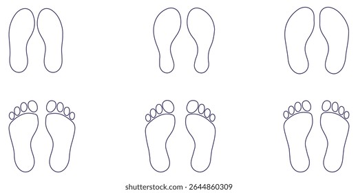 Human footprint shoe print icon and silhouette graphic elements vector design barefoot. white background. Design EPS 10