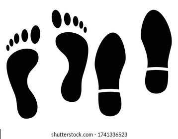 Human footprint & shoe print silhouette flat icons