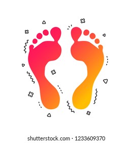 Human footprint sign icon. Barefoot symbol. Foot silhouette. Colorful geometric shapes. Gradient footprint icon design.  Vector