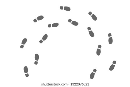 Human footprint from the sole of the Shoe. Silhouette of the path. Footprints of dirt in a circle. Vector design element isolated white background.