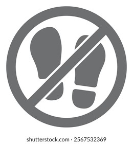 Human footprint tracing ban solid icon, prohibited items concept. Vector graphics. Man shoes foot print forbidden sign on white background, glyph style icon for mobile or web design