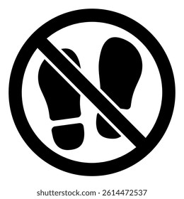 Human footprint tracing ban solid icon, prohibited items concept. Vector graphics. Man shoes foot print forbidden sign on white background, glyph style mobile or design