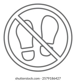 Human footprint tracing ban thin line icon, prohibited items concept. Vector graphics. Man shoes foot print forbidden sign on white background, outline style icon for mobile or web design