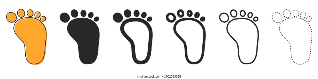 Human footprint vector icons. Set of footsteps symbols on white background. Vector illustration. Various black footprints.