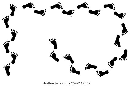 Human footprints. Bare footprints set. Vector clipart.