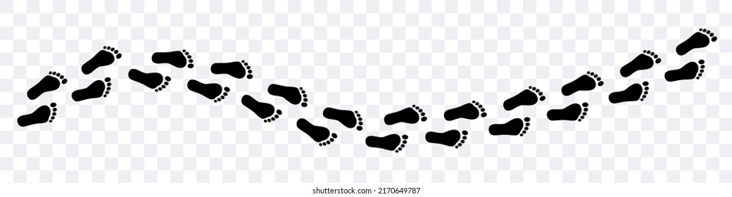 Human footprints. Black vector footprints isolated on transparent background. Vector clipart.