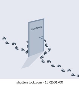 Human footprints bypass the door with the inscription customs