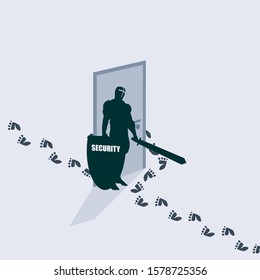 Human footprints bypass the door with security guard
