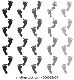 Human footprints - digital illustration in flat style. vector set or pattern.