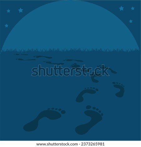 human footprints disappear into the distance steps in the night blue editable