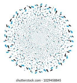 Human Footprints exploding globula. Object pattern done from scattered human footprints symbols as explosion round shape. Vector illustration style is flat iconic symbols.