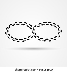 Human footprints in the form of an infinity sign