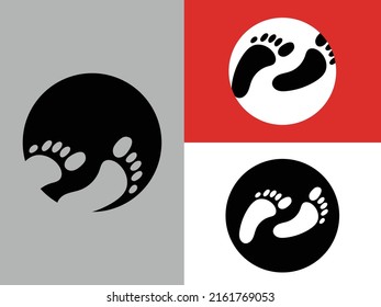 Human Footprints Icon. Logo With Human Footprints In A Circle