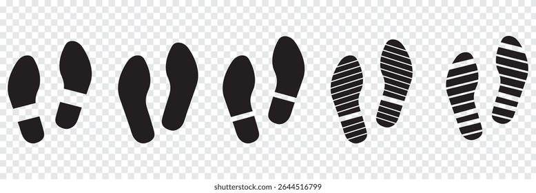 Human footprints icon set. Different human footprints. Human walking footprints shoes and shoe sole. Kids feet and Human foot steps Fun vector footsteps icon or sign for print. Eps 10.