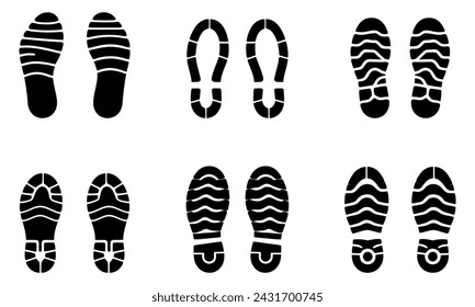 Human footprints icon set. Foot imprint, footsteps flat line black vector collection isolated on transparent background. Human footprints silhouette. Barefoot, sneaker and footstep for web and app.