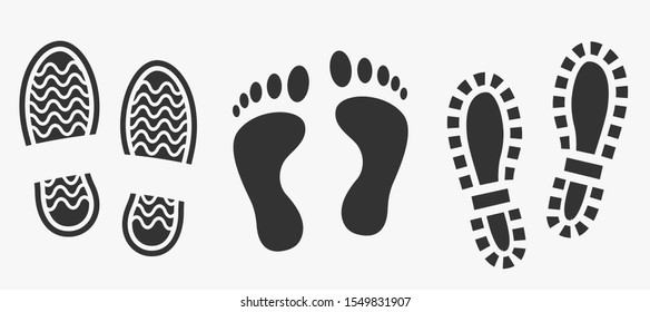 Human footprints icon set isolated on white. Vector illustration